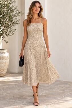 Romantic Quiet Luxury Feminine 100% Silk Polka Dot Strappy Midi Dress Theory 6